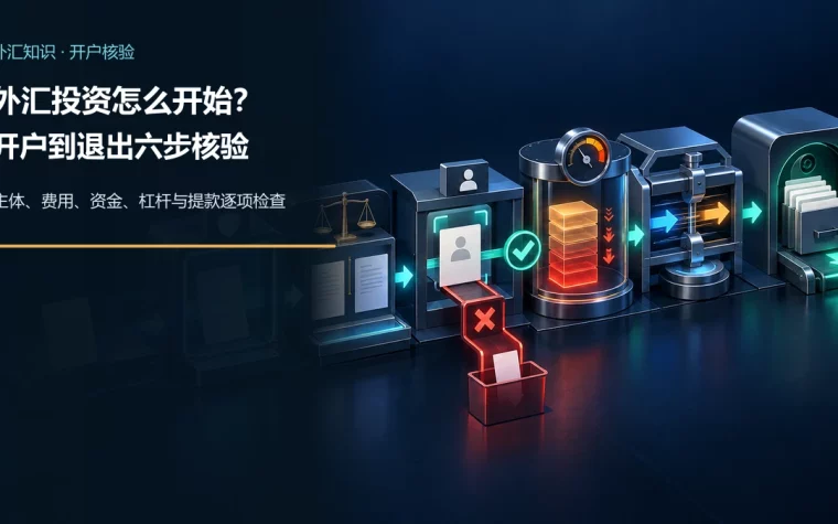 外汇投资开户前依次经过主体牌照、合同费用、收款账户、保证金压力、订单执行和提款留证六个核验站点
