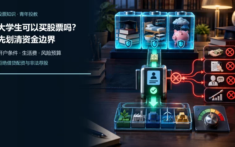 大学生预算中的学费、生活费和应急金分别受到保护，只有长期结余通过实名开户闸门进入分散投资，同时借款、配资和非法荐股路径被拦截