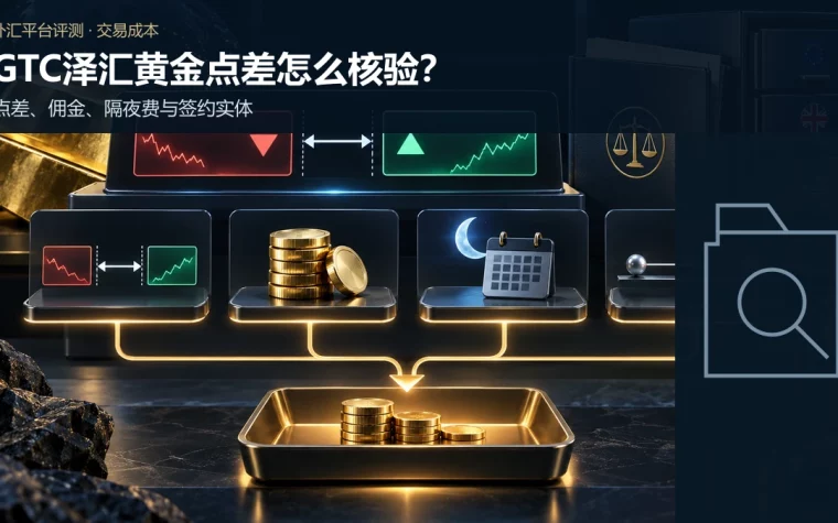 黄金CFD买卖报价间距与佣金、隔夜融资、滑点共同汇入总成本，并由客户协议限定实体的示意图