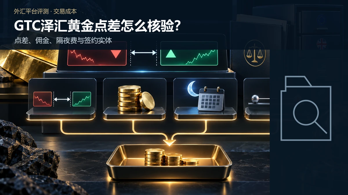 黄金CFD买卖报价间距与佣金、隔夜融资、滑点共同汇入总成本，并由客户协议限定实体的示意图