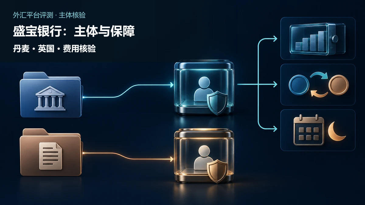 丹麦银行与英国投资公司两份独立实体档案分别连接客户账户,右侧分支显示托管、换汇和隔夜融资成本