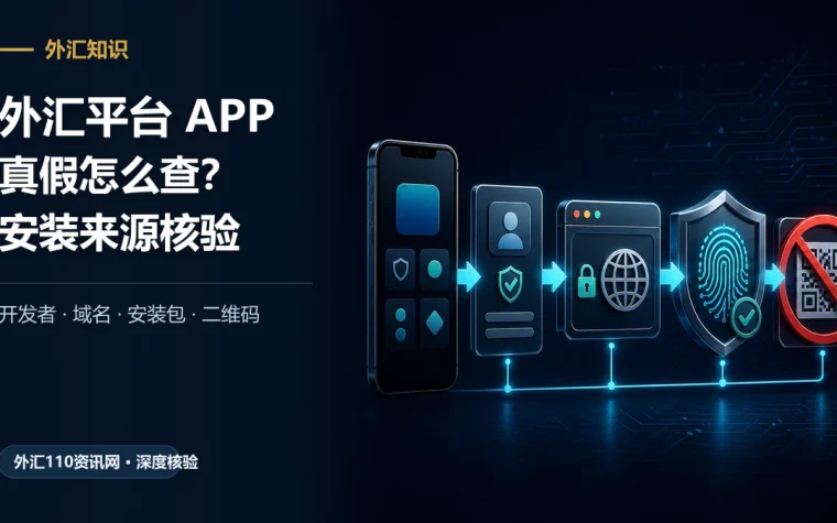 外汇平台APP开发者、官方域名、安装包指纹与可疑二维码核验流程图