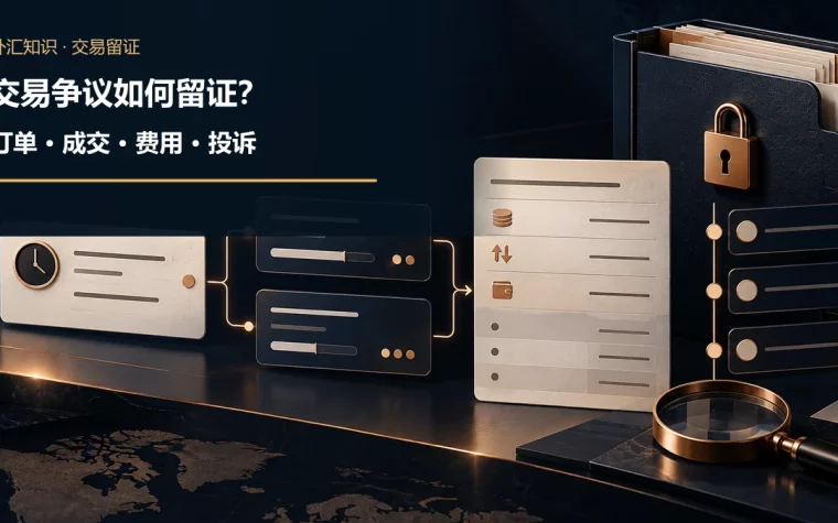 一张带时钟的订单卡连接两笔分拆成交记录，再汇入费用和余额报表，右侧锁定档案夹保存投诉证据时间线