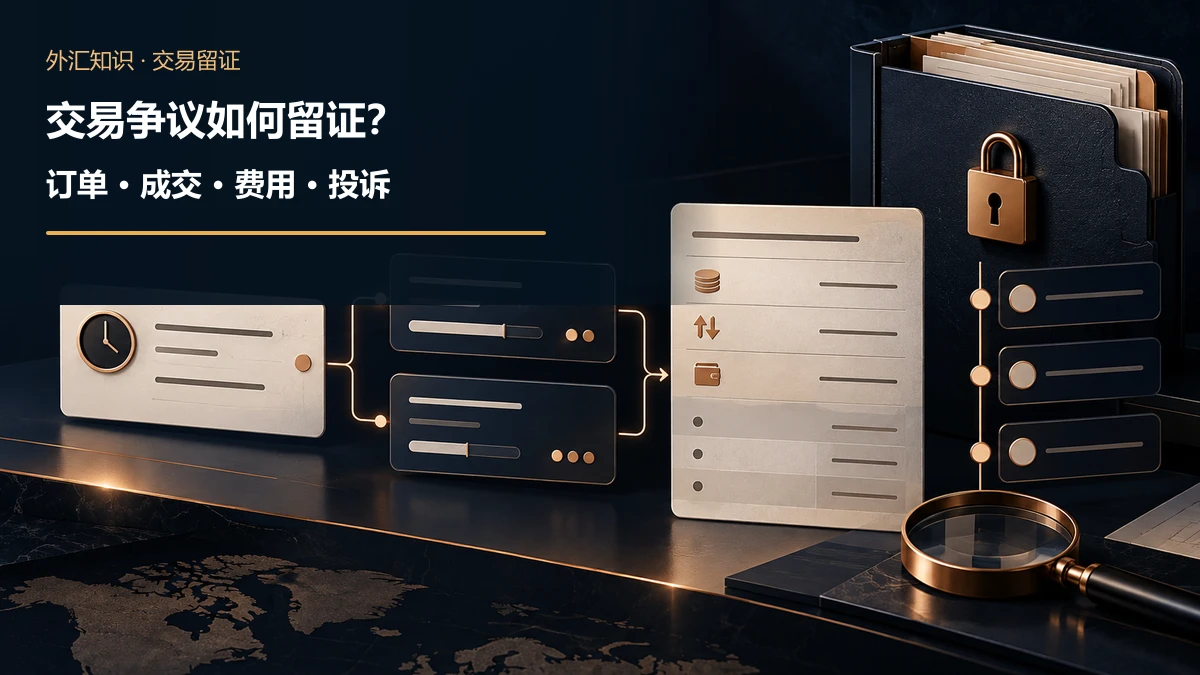 一张带时钟的订单卡连接两笔分拆成交记录，再汇入费用和余额报表，右侧锁定档案夹保存投诉证据时间线
