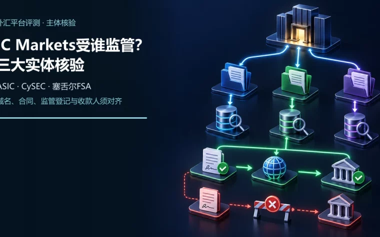 三个独立法律实体档案分别连接澳大利亚ASIC、塞浦路斯CySEC和塞舌尔FSA监管登记，并汇入开户协议与收款主体核验台