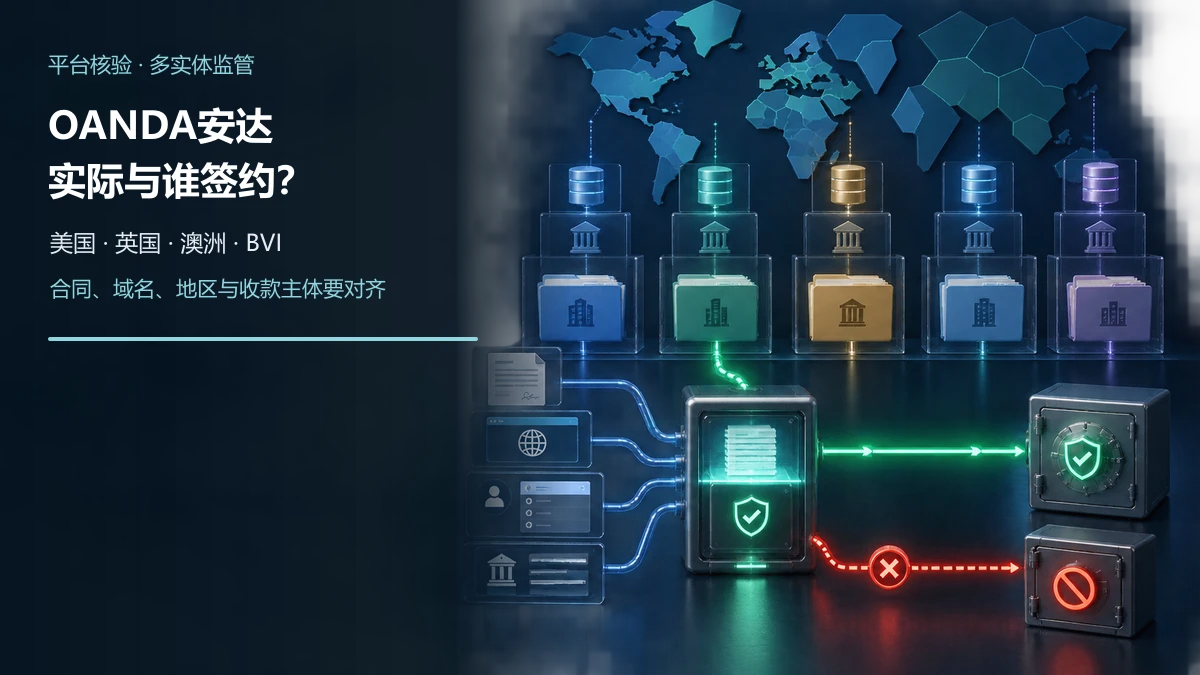 五个独立法律实体档案分别连接不同监管登记库,客户合同、官网域名、开户地区和收款主体通过一致性扫描器后分为匹配与拦截路径
