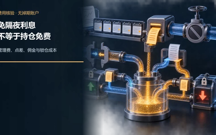 传统隔夜利息路径被关闭后，持仓日历进入管理费计数器，并与点差尺、双边佣金票据和锁仓双向收费通道汇总为总成本
