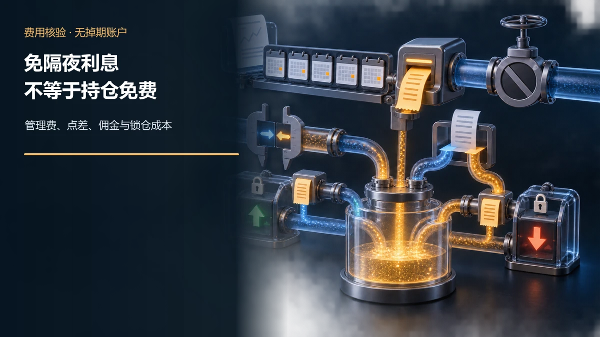 传统隔夜利息路径被关闭后,持仓日历进入管理费计数器,并与点差尺、双边佣金票据和锁仓双向收费通道汇总为总成本