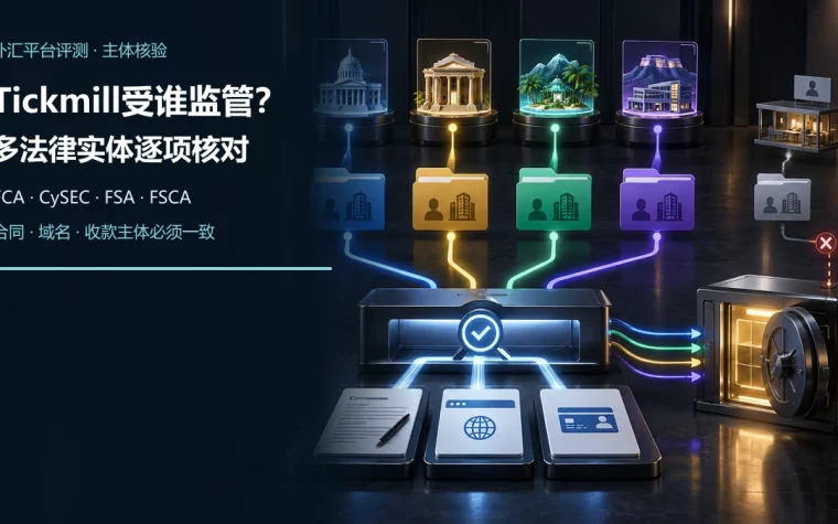 四个独立法律实体档案分别连接监管登记，合同、官网域名和收款信息通过中央扫描器完成一致性核验
